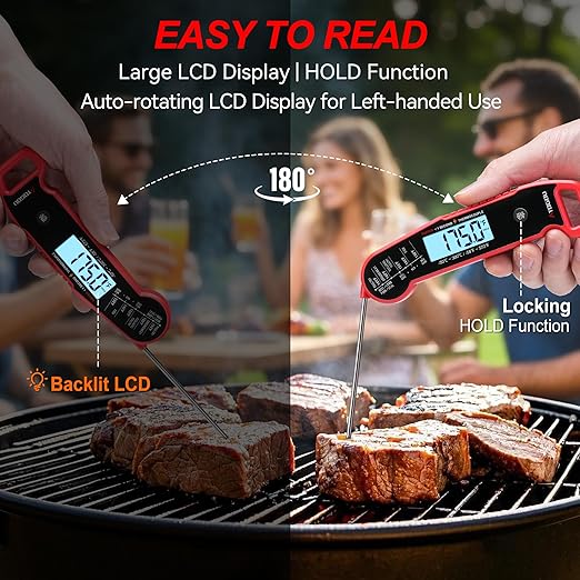 Atogou Meat Thermometer, Professional Food Thermometer, <1 Sec Instant Read, ±0.5℉ Accuracy, Thermocouple Sensor, Waterproof Digital Thermometer for Cooking, BBQ, Grill, Him Dad Birthday Gifts, Red - Image 6