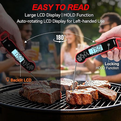 Atogou Meat Thermometer, Professional Food Thermometer, <1 Sec Instant Read, ±0.5℉ Accuracy, Thermocouple Sensor, Waterproof Digital Thermometer for Cooking, BBQ, Grill, Him Dad Birthday Gifts, Red - Image 6