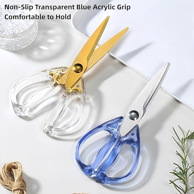 8.0inch Kitchen Shears, Sharp Stainless Steel Meat & Poultry Scissors, Transparent Blue Acrylic Handle, All Purpose Utility Cooking Scissors for Kitchen/BBQ/Home/Office - Image 5