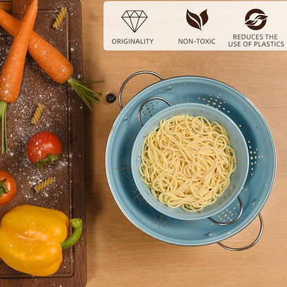 Metal Colander 2 Pack, Strainer Bowel with Handles 2Qt & 6Qt Powder Coated Solid Ring Base Heavey Duty Kitchen Drainer Basket for Pasta Veggies and Fruits,New Home Apartment Essentials (ArcticBlue) - Image 4