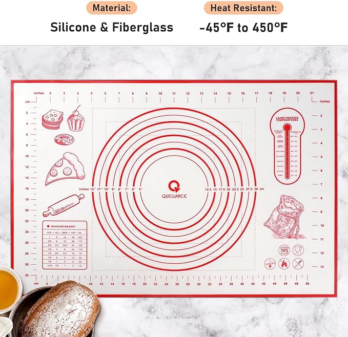 Silicone Pastry Baking Mat Dough - 16x24Inch Large Non Stick Slip Cookie Bread Rolling Mats Sheet, Kitchen Counter Kneading Cooking Board Pad Matt with Measurement for Pie Pizza Cookies Fondant Making - Image 2