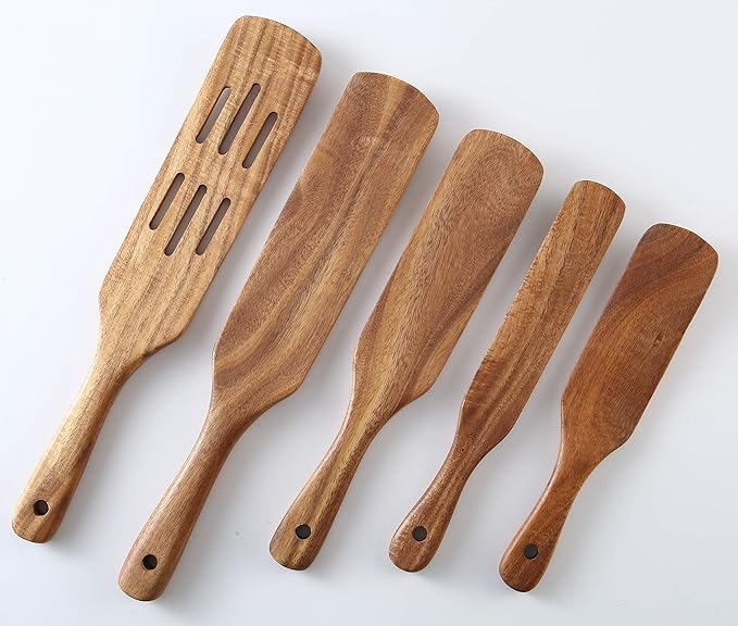 MESSON Wooden Spurtle Set, 5 Pcs Premium Wood Spurtles Kitchen Tools Wooden Spatula Spoons Utensils Set for Nonstick Cookware Instant Pot Cooking Baking - Image 2