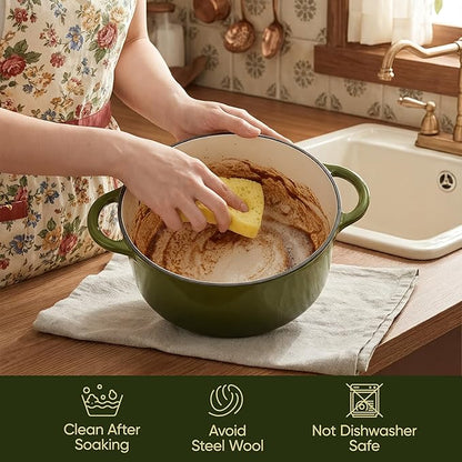 Vintage Style 4.5 Quart Dutch Oven Pot with Lid, Non Stick Enameled Cast Iron Dutch Oven for Bread Baking, Heavy-Duty, Oven Safe Ceramic Cookware Up to 500°F for Baking, Braising, Stews, Roasting, Golden Green - Image 6