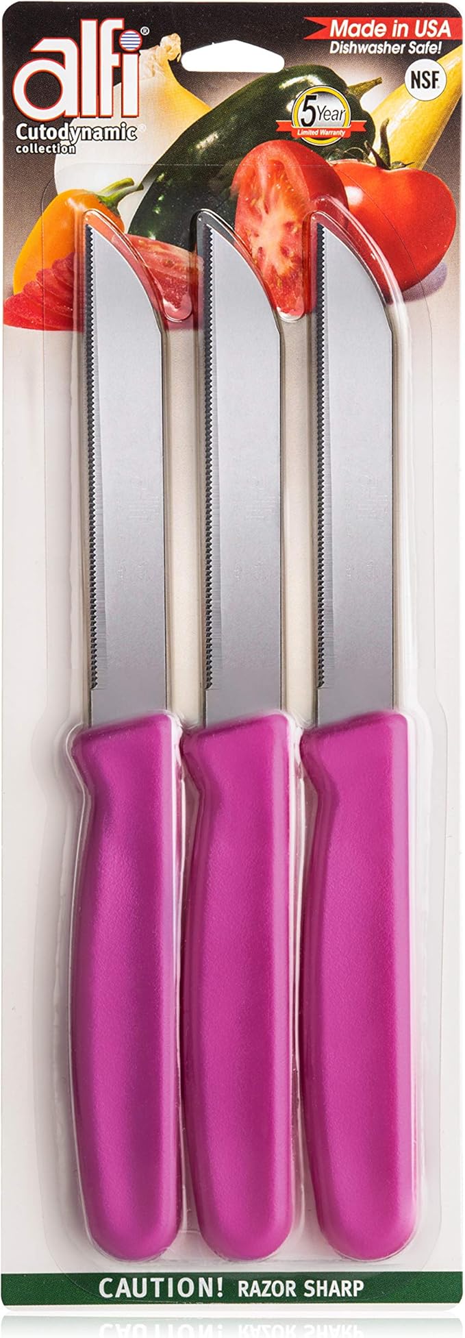 Alfi All-Purpose Knives Aerospace Precision Pointed Tip - Home And Kitchen Supplies - Serrated Steak Knives Set | Made in USA (Pink Pearl) by ALFI