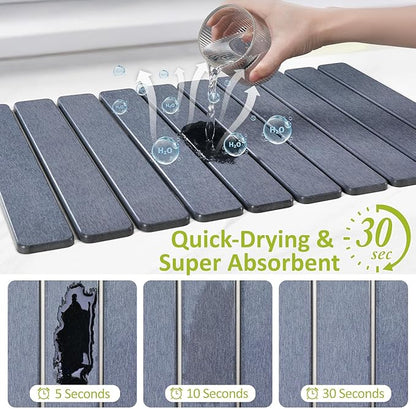 Large Stone Dish Drying Mat for Kitchen Counter, 24"(L)×16"(W), Collapsible Quick Dry Stone Dish Mats, Super Absorbent Diatomaceous Earth Drying Pad for Dishes Bottles Cups, Countertops (Black Grey) - Image 4
