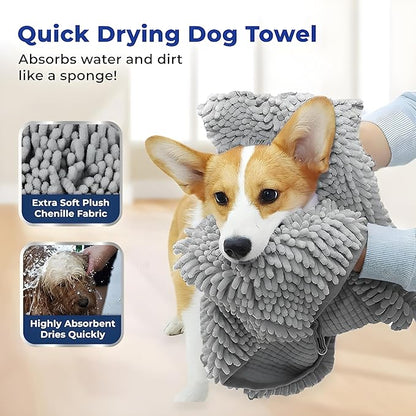 Muddy Mat Doggy Dryer, Highly Absorbent Microfiber Washable Dog Shammy Quick Drying Towel Absorber - Extra Soft Plush Wrap Chenille Bath Towels to Dry Soggy Large Pets & Small Puppy-Grey 19"x46" - Image 2