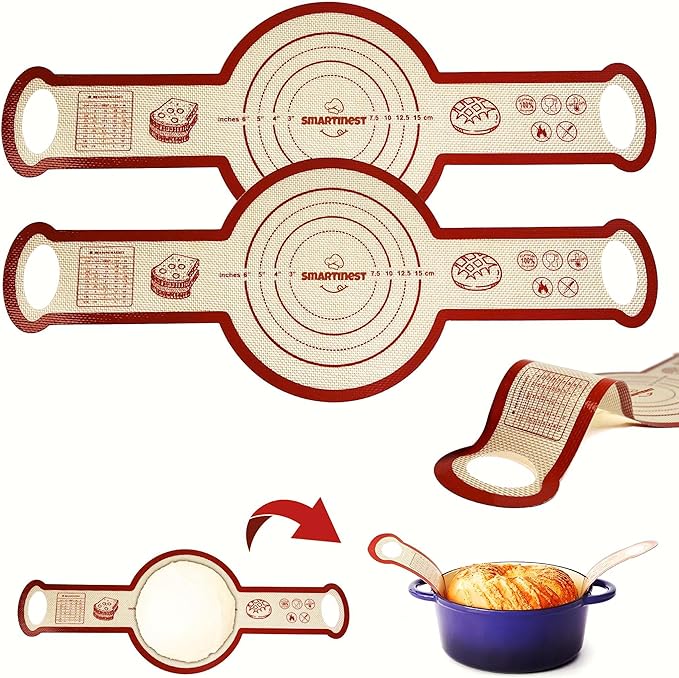 Sourdough Silicone Bread Sling for Dutch Oven, 2PCS Non-Stick Reusable Baking Mat with Long Handles, Essentials Bread Making Supplies for Dough Transfer and Loaf Pan Lifter Liner, Set 2Pcs Round by smartinest