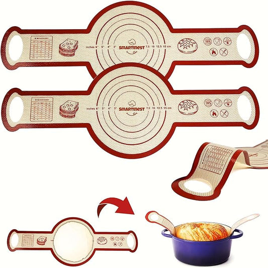 Sourdough Silicone Bread Sling for Dutch Oven, 2PCS Non-Stick Reusable Baking Mat with Long Handles, Essentials Bread Making Supplies for Dough Transfer and Loaf Pan Lifter Liner, Set 2Pcs Round by smartinest
