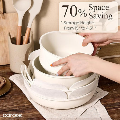 CAROTE Pots and Pans Set Non Stick, Cookware Sets, Kitchen Set, Oven/Dishwasher/Fridge Safe, Space Saving Pots Set, Nonstick Set with Versatile Detachable Handle, Induction RV Set, Cream - Image 6