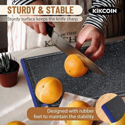 Kikcoin Plastic Cutting Boards for Kitchen, 3-Piece Large Cutting Board Set Dishwasher Safe Chopping Boards with Non-slip Feet and Juice Grooves, Blue - Image 4