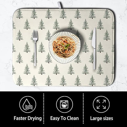 Christmas Tree Dish Drying Mat Winter Xmas Holiday Drying Mats Microfiber Absorbent Dishes Drying Pad Reusable Washable Kitchen Countertop Protector Dish Drainer Rack Mat 16x18 Inch - Image 4