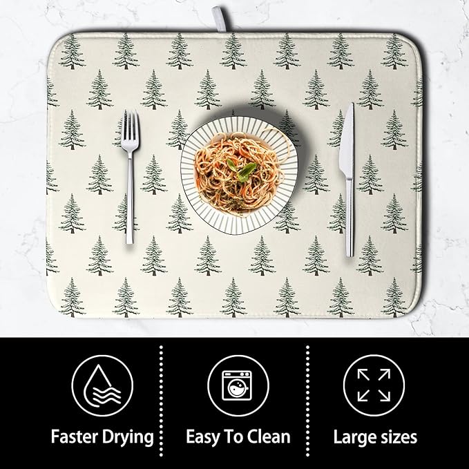 Christmas Tree Dish Drying Mat Winter Xmas Holiday Drying Mats Microfiber Absorbent Dishes Drying Pad Reusable Washable Kitchen Countertop Protector Dish Drainer Rack Mat 18x24 Inch - Image 4