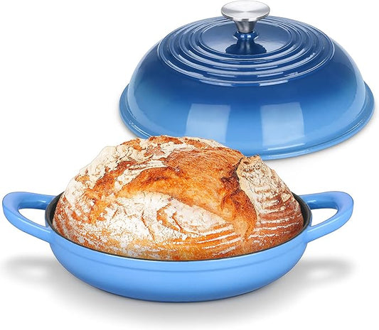 Bread Dutch Oven for Sourdough Baking (5.5 QT), Joyfair Enameled Cast Iron Dutch Oven Pot with Lid, Sourdough Bread Pan with Heavy Duty Dual Handles, Non-Stick & Even Heat, Oven-safe up to 500°F, Blue by Joyfair
