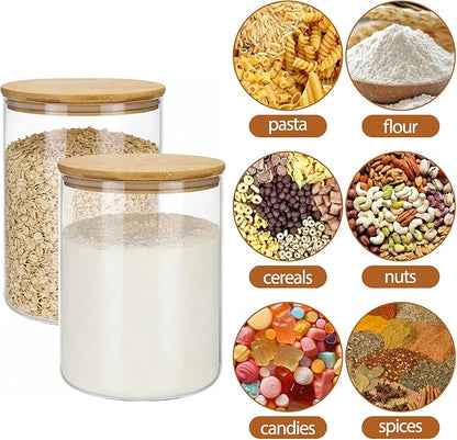 Moretoes 2 Pack 3.6qt Round Glass Storage Containers with Bamboo Press Lids, Extra Large Airtight Pantry Storage Jars for Flour, Sugar, Bulk Dry Goods