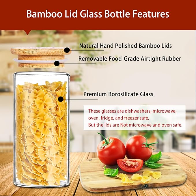 SLifeJars-32 oz Glass Jars with Bamboo Lids 8 pcs Glass Food Storage Containers with Airtight Bamboo Lids, Glass Canisters Stackable Kitchen Pantry bamboo lid for Coffee Beans, Rice, Sugar and More - Image 3