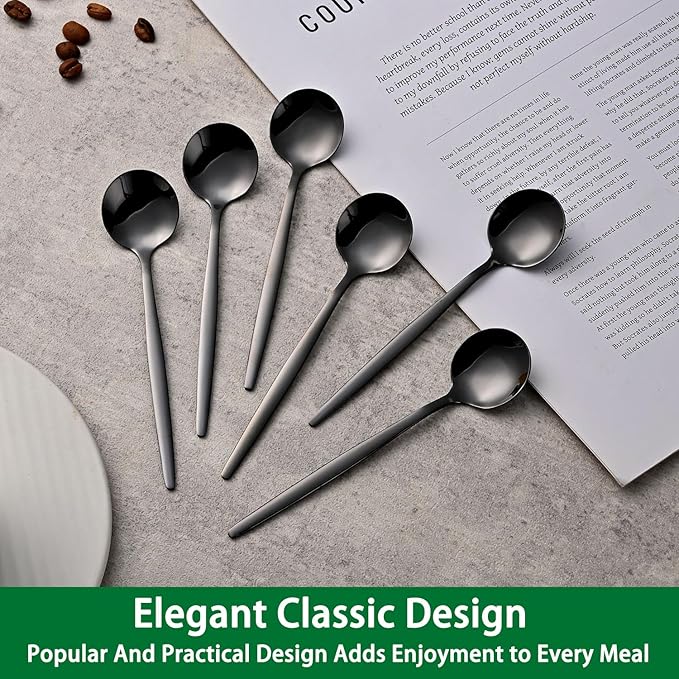 5.1 Inch Coffee & Tea Spoons,6-Piece Black Stainless Steel Dessert Spoons For Cafe,Black Espresso Spoon,Cute Small Demitasse Spoon - Image 6