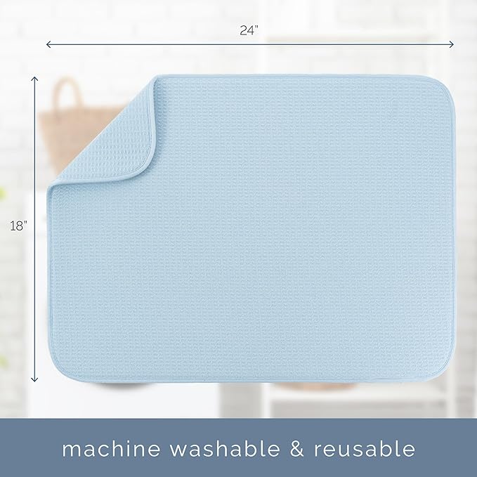 S&T INC. Dish Drying Mat XL, 18” x 24”, Absorbent Microfiber Kitchen Counter Mat, Dish Drying Pad for Dishes, Utensils, Pots and Pans, Extra Large, Sky Blue - Image 5