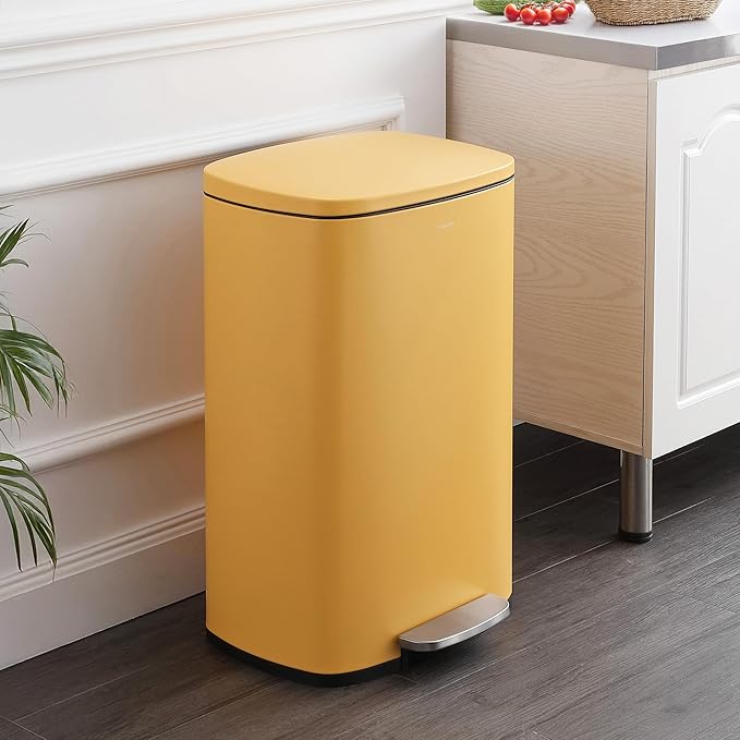 happimess HPM1006L Connor Rectangular 13-Gallon Trash Can with Soft-Close Lid and Free Mini Trash Can, Fingerprint Resistant, Modern, Minimalistic for Home, Kitchen, Office, Bathroom, Daffodil Yellow - Image 2