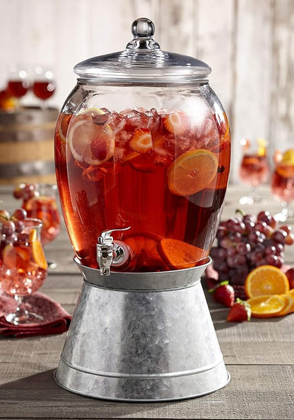 Style Setter Beverage Dispenser Cold Drink Dispenser Glass Jug, Metal Stand & Leak-Proof Acrylic Spigot Great for Parties, Weddings & More (Jaxon), 2 Gallon
