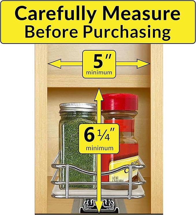 LYNK PROFESSIONAL® Pull Out Spice Organization for Cabinets - 4-3/8 inch Wide – Spice Rack for Inside Cabinets, Slide Out Spice Rack Organizer for cabinet – Pull Out Spice Rack, Sliding 1 Tier Chrome - Image 4