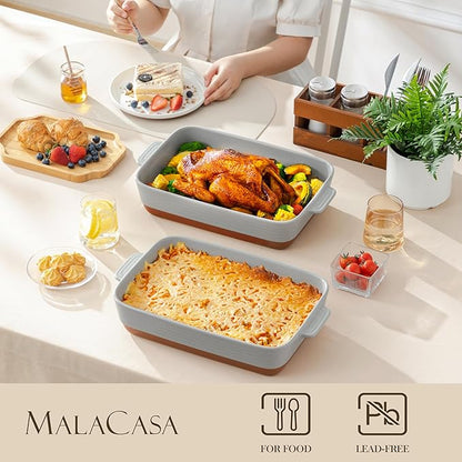 MALACASA Lasagne Dishes for Oven, 4.8 Qt Ceramic Oven Dish with Handles, 9 x 13 Inch Deep Rectangular Baking Dish Casserole Dishes, Grey Lasagna Pan Bakeware for Roasting, Series TARA - Image 3