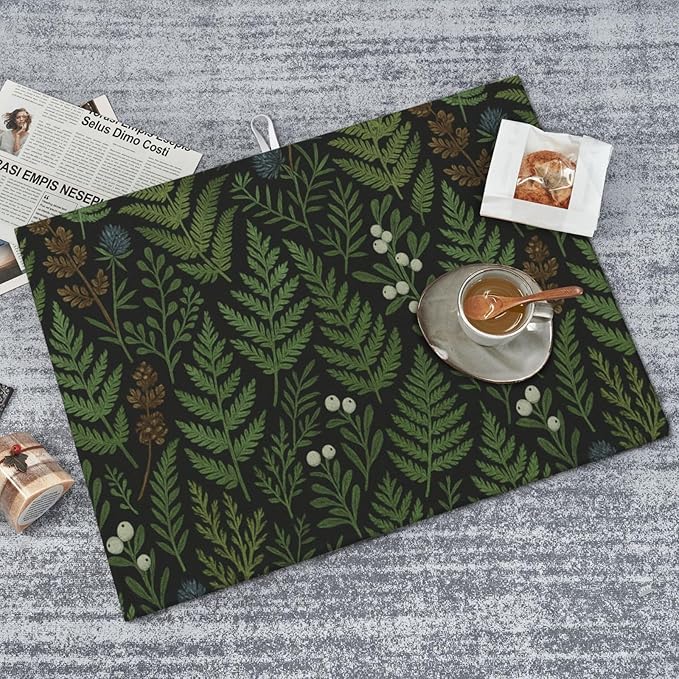 Black Sage Green Plant Dish Drying Mats for Kitchen Counter, Large 18"x24" Dish Mats for Drying Dishes, Microfiber Absorbent Dish Drying Pad Rack Mat Kitchen Decor Reusable Washable