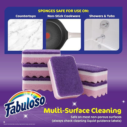 Fabuloso Scratch-Free Kitchen Dish Sponges, Purple Cellulose Scrubber Sponge with Scouring Pad for Dishes, Pots, Pans, Counters and Sinks, Tough on Messes, 4.25 x 2.75 x 1.25 in, 12 Count - Image 6