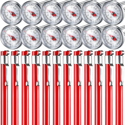 Xuhal 12 Pcs Stainless Steel Kitchen Thermometer with 5 Inch Long Stem 1 Inch Dial Thermometer Milk Frothing Food for Oven Probe Meat Grill BBQ Cooking Chocolate Water (Red) by Xuhal