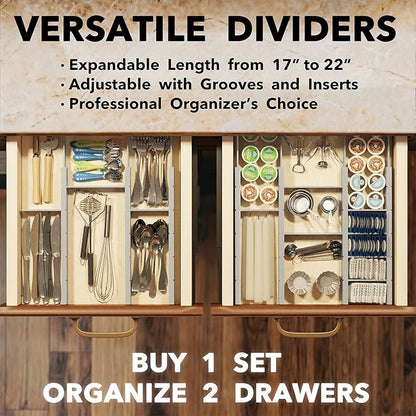 SpaceAid Bamboo Drawer Dividers with Inserts and Labels, Kitchen Adjustable Drawer Organizers, Expandable Organization for Home, Office, Dressers, 7 Dividers with 15 Inserts (17"-22" Gray) - Image 5