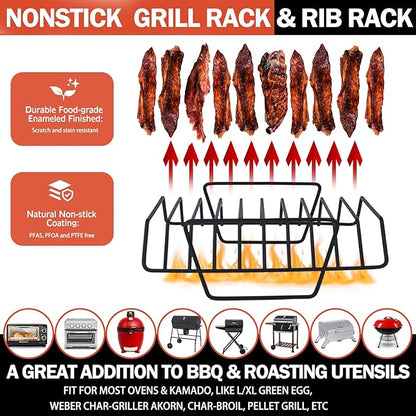 Roasting Rack for Turkey, Non-Stick Safe Coating Heavy-duty Turkey Rack for Roasting Pan, 2-in-1 Rib Rack for Smoker Grill, Roasting Rack Insert for Smokers, Oven Cooking