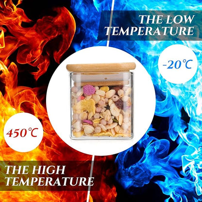 Nuenen Set of 24 Airtight Square Spice Containers 4 oz Glass Spice Jars with Bamboo Lid Small Seasoning Jars Empty Food Storage Containers for Pantry Clear Food Canisters for Kitchen Sugar Coffee