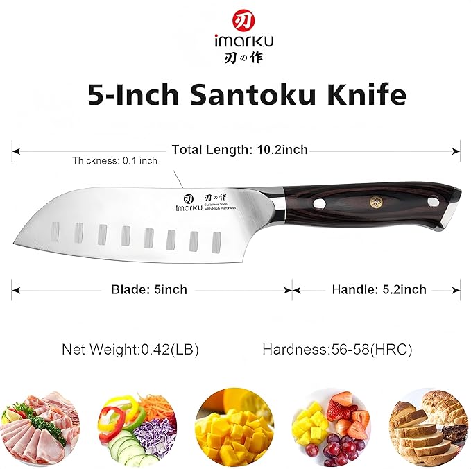 imarku Santoku Knife Chef Knife 5 inch Ultra Sharp Asian Knife Japanese Chef Knife - Japanese High Carbon Stainless Steel - Ergonomic Pakkawood Handle, Best Choice for Home Kitchen - Image 3