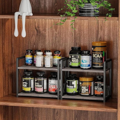 Giikin Countertop Shelf Organizer, 2 Tier Kitchen Spice Rack for Countertop, Wood Coffee Counter Shelf for Home, Particle Board and Metal, Grey, Small - Image 3
