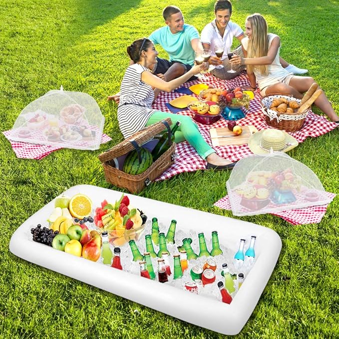 1PCS Inflatable Serving Bars and 3PCS Mesh Food Umbrella Covers Tent for Outdoor,Keep Salads Beverages Ice Cold - For Parties Indoor & Outdoor BBQ, Picnic Pool Party Supplies Luau Cooler - Image 4