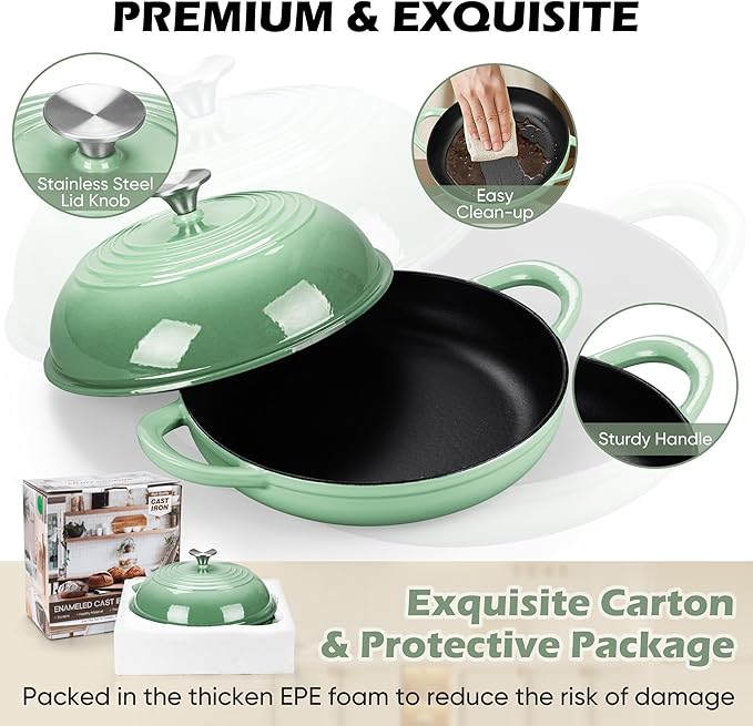 Bread Dutch Oven for Sourdough Baking (5.5 QT), Joyfair Enameled Cast Iron Dutch Oven Pot with Lid, Sourdough Bread Pan with Dual Handles, Non-Stick & Even Heat, Oven-safe up to 500°F, Pistachio Green - Image 6