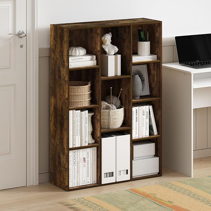 Furinno LUDER Book Shelf, 11-Cube Bookshelf, Reversible Bookcase, 9.4 x 29.1 x 41.7, Easy Assembly, for Living Room, Bedroom, Home Office, Amber Pine - Image 2