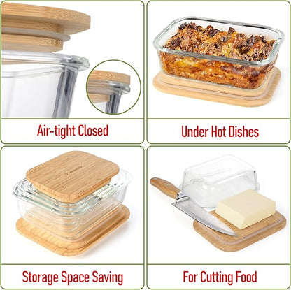 Set of 4 Stackable Space-Saving Nesting Glass Containers with Airtight Bamboo Lids - Lunch, Meal & Food Prep - Microwave & Oven Safe BPA Free Durable Heat Resistant Inert Borosilicate Glass - Image 3
