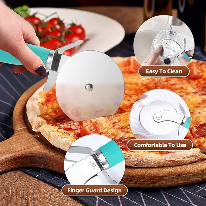 SCHVUBENR Premium Pizza Cutter Wheel - Ultra Sharp Stainless Steel Pizza Slicer with Non-Slip Soft Grip Handle - Multi-Purpose Cutter for Pizza, Dough & Pastry - Dishwasher Safe, Easy to Clean - Blue - Image 4
