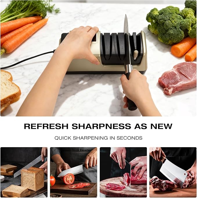 Light Blonde 5 in 1 Electric Knife Sharpener with LCD Screen for Kitchen Knives, 3 Rotational Speed Electric kitchen Knife Sharpener for Straight,Serrated, Ceramic Knives,Scissors & Axes - Image 2