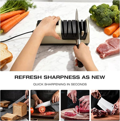 Light Blonde 5 in 1 Electric Knife Sharpener with LCD Screen for Kitchen Knives, 3 Rotational Speed Electric kitchen Knife Sharpener for Straight,Serrated, Ceramic Knives,Scissors & Axes - Image 2