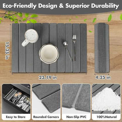 Large Stone Dish Drying Mat for Kitchen Counter, Eco-friendly, Instant Drying Pad,Diatomaceous Earth Water Absorbing Mat, Foldable and Super Absorbent Dish Drying Stone Mat, 24"×16", Dark Gray - Image 3