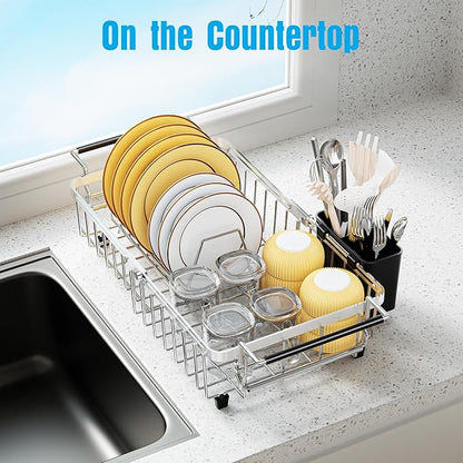 Expandable Over The Sink Dish Drying Rack, Anti-Rust Stainless Steel in Sink Dish Drainer with Cutlery Holder, Counter Space Saving Sturdy Sink Drying Rack for Many Kitchen Drain Task - Image 2