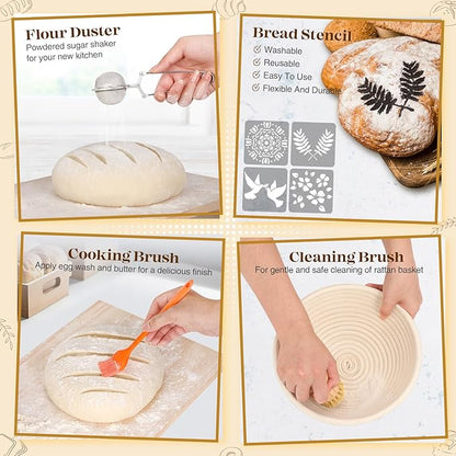Sourdough Bread Baking Supplies, Sourdough Starter Kit, Bread Proofing Basket, Bread Making Tools Kit, Sour Dough Kit Tools, Sourdough Proofing Basket, Sourdough Kit Gifts for Bakers Women Wife Mom - Image 3