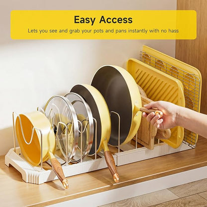 MUDEELA Pots and Pans Organizer under Cabinet, Pot Rack with Expandable Pot Lid Organizers Holder for 10 Adjustable Dividers, Pan Organizers inside Cabinet for Pan Lids, Cutting Boards, Baking Sheets - Image 7