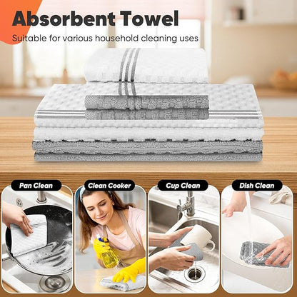 Oven Mitts Kitchen Towels and Dishcloths with Pot Holders Sets, Oven Gloves Hot Pads 500°F Heat Resistant with Silicone Grip, Include 2 Cooking Gloves/2 Potholders/4 Kitchen Towels/4 Dish Towels-Gray - Image 4