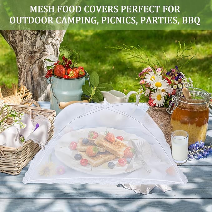 6 Pack Food Tents/Food Covers for Outdoor Mesh Screen Include 6 Standard (17"X 17") Collapsible and Reusable Mesh Food Covers for Outside, Picnic Accessories, BBQ - Image 3