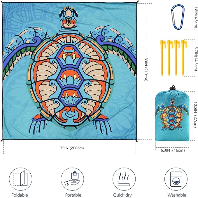 WIWIGO Beach Blanket Waterproof Sandproof Beach Mat 79" X 83"/10'x9'for 2-8 Adults Quick Drying Outdoor Picnic Mat Beach Accessories for Travel, Camping, Hiking - Image 2
