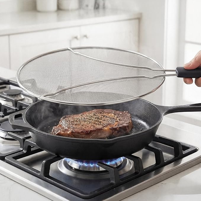 Splatter Screen for Frying Pan - 10’’ Stainless Steel Grease Splatter Guard with Grip Handle- Ultra Fine Mesh Cover Oil Splash when Sizzling Bacon, Cooking Fried Chicken or Popcorn - Image 3