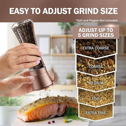Home EC Original Copper Salt and Pepper Grinder Set of 2 - Adjustable Ceramic Grinder - Tall Glass Salt and Pepper Shakers With Funnel and Ebook - Kitchen Spice Mill - Copper Kitchen Accessories - Image 3