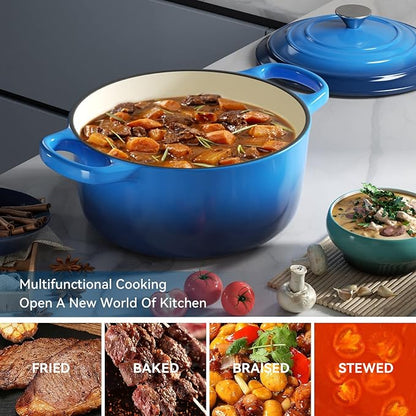 Miereirl 6 Quart Enameled Dutch Oven Pot with Lid, Cast Iron Dutch Oven with Dual Handles for Bread Baking, Cooking, Non-stick Enamel Coated Cookware (Dark Blue) - Image 6